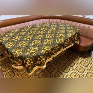 Vintage Crocheted Floral Tablecloth 70s